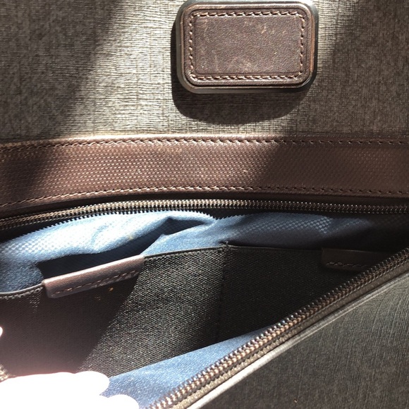 TUMI slim deluxe leather handle grey nylon body unisex so many pockets 12x16 - Picture 3 of 12